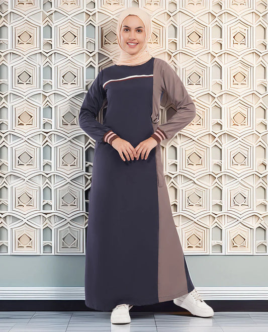 Navy Contrast Rib Detail Jilbab