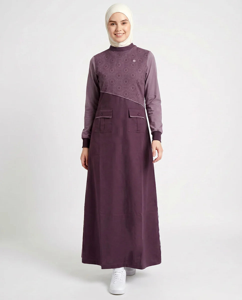 Urban Essentials Geometric Print Abaya Dusty Rose ( pre-order )