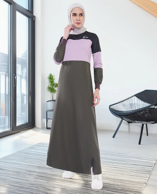Olive Pink Color Block Jilbab