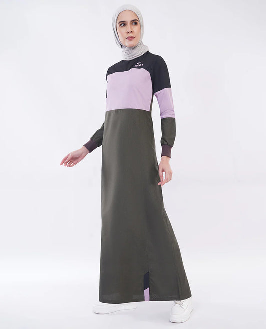 Olive Pink Color Block Jilbab