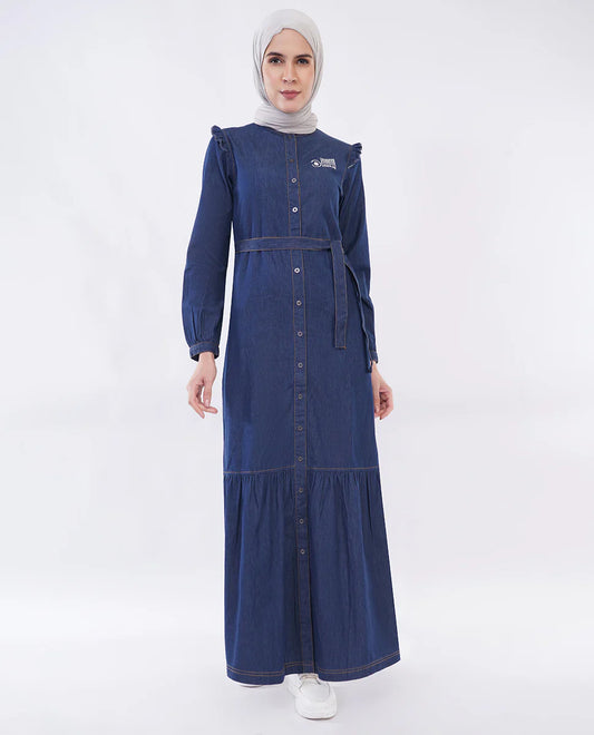 Ice Blue RuffleFlow Fine Denim Maxi Jilbab