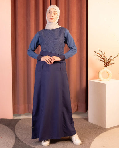 Urban Essentials Geometric Print Abaya Blue  ( pre-order )