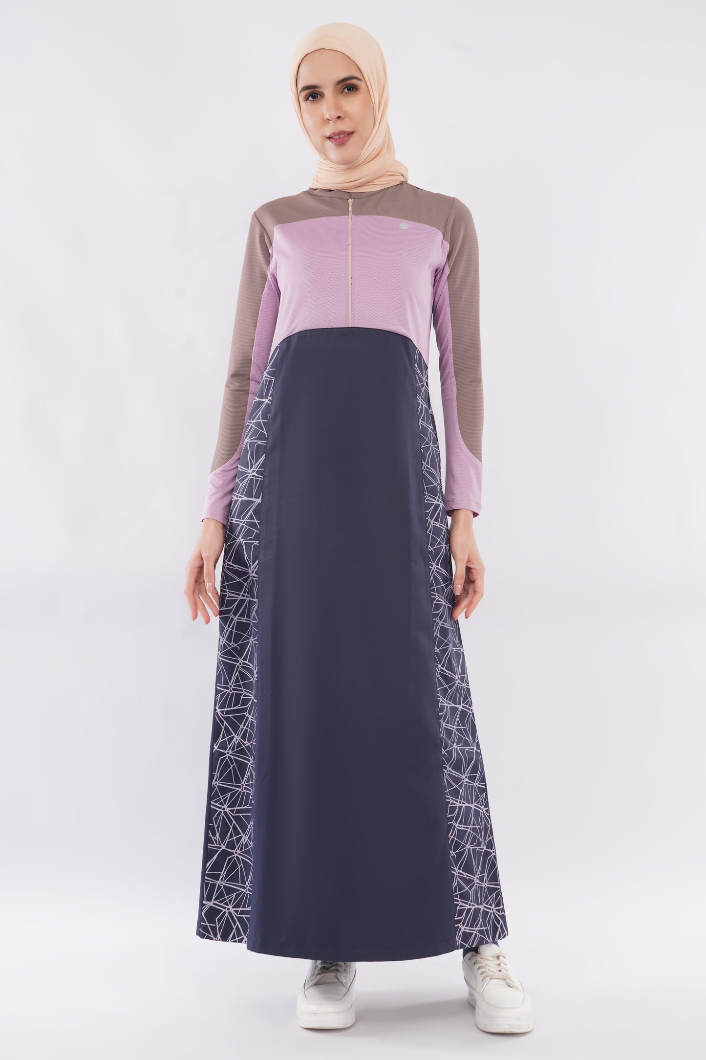 Olive Pink Color Block Jilbab