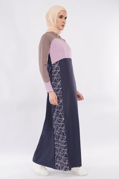 Olive Pink Color Block Jilbab