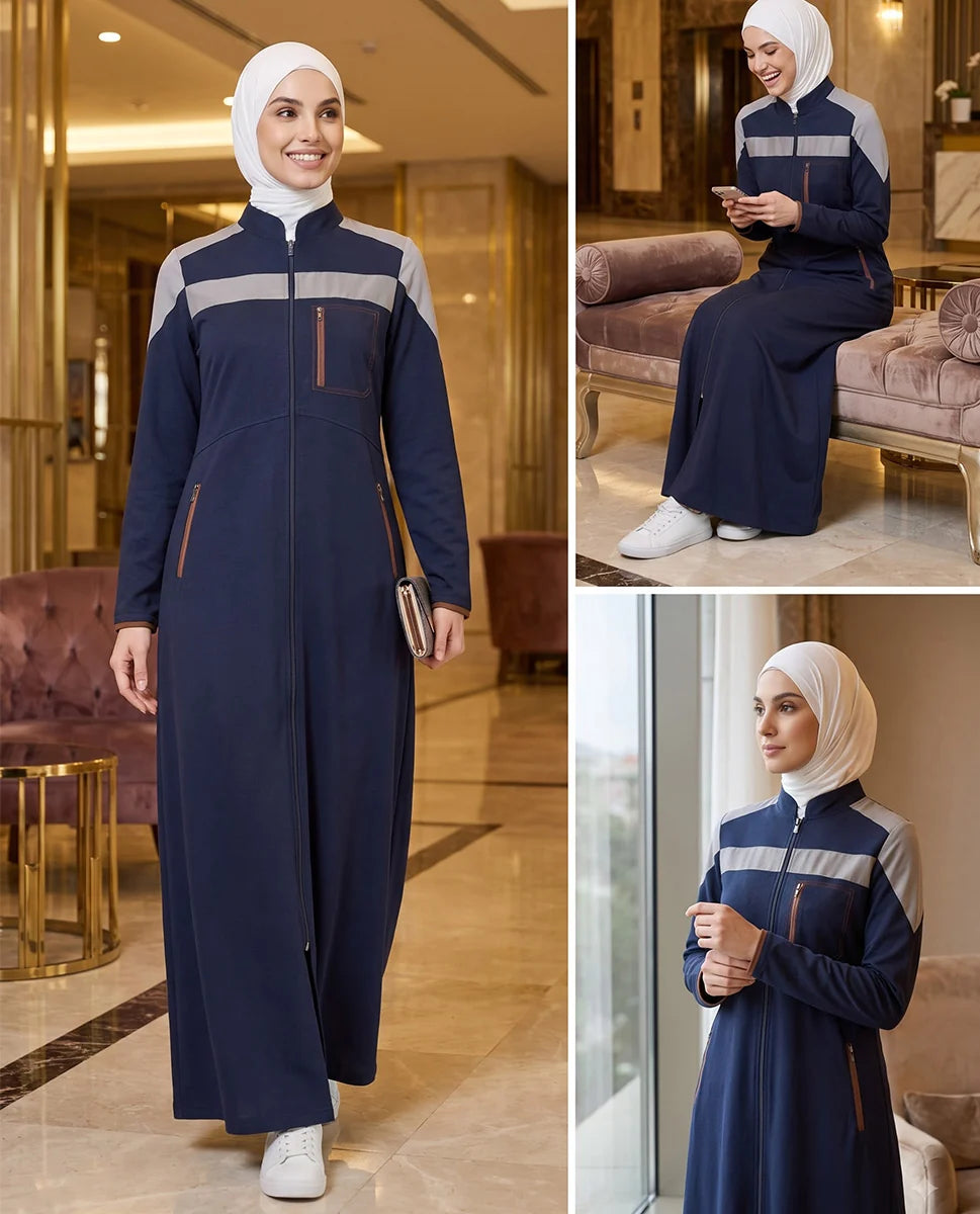 Navy Grey Sporty Contrast Jilbab( pre-order)