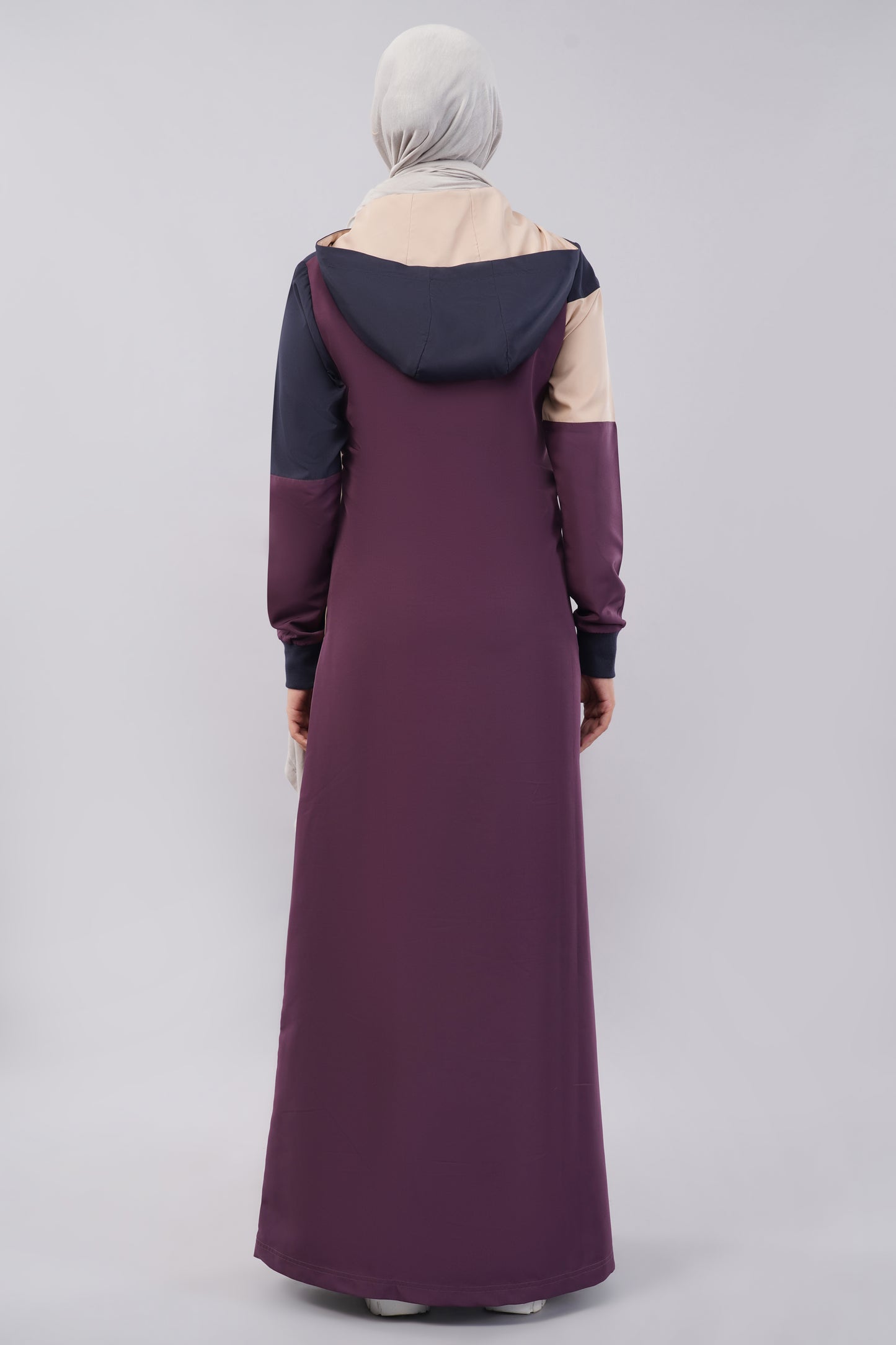 Burgundy Contrast Full Front Open Hooded Jilbab